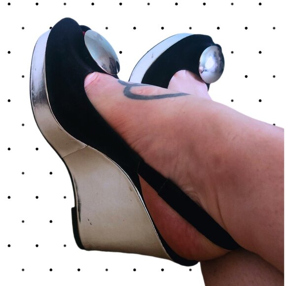 Peep toe sling back disco wedges SIZE 8 - Picture 1 of 4